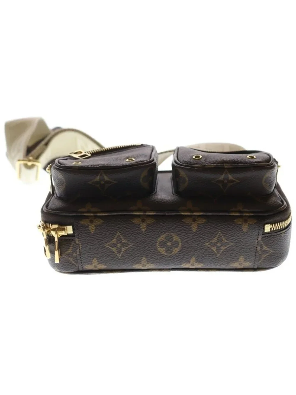 Louis Vuitton Monogram Utility Shoulder Bag Brown Leather Gold